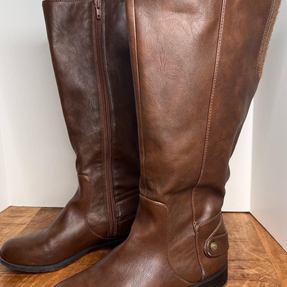 Life Stride Brown Knee-High Heeled Boots Wide Calf